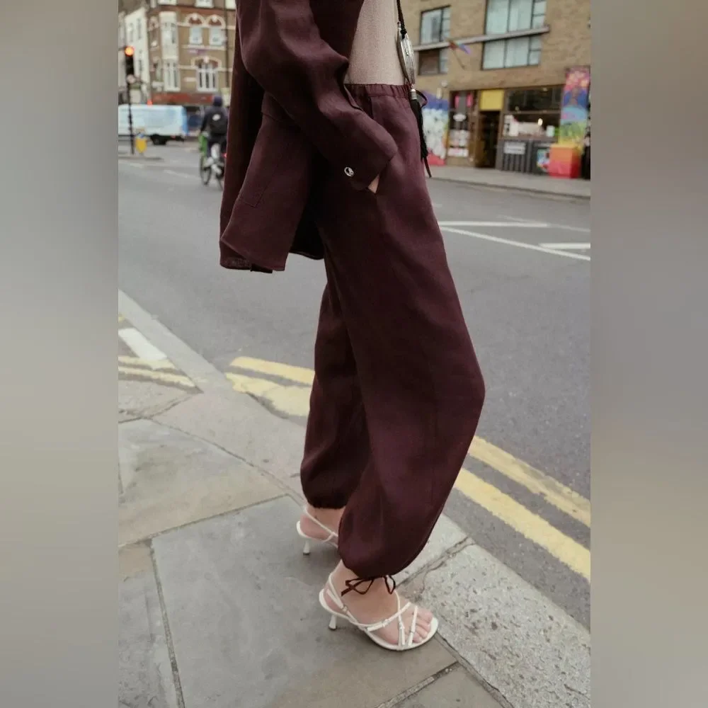 ZARA 100% LINEN PUFFY PANTS